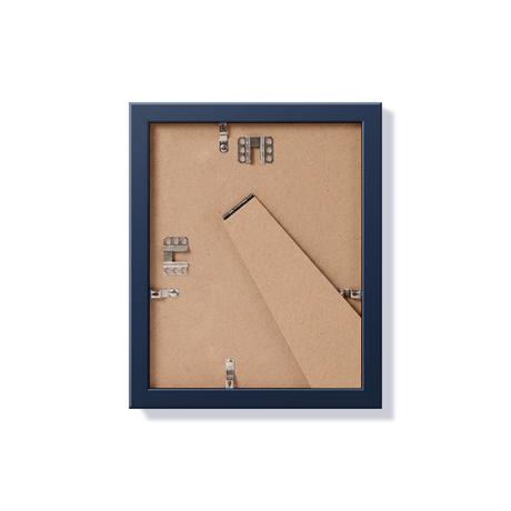 Back of blue 8x10 in frame with hanging hardware