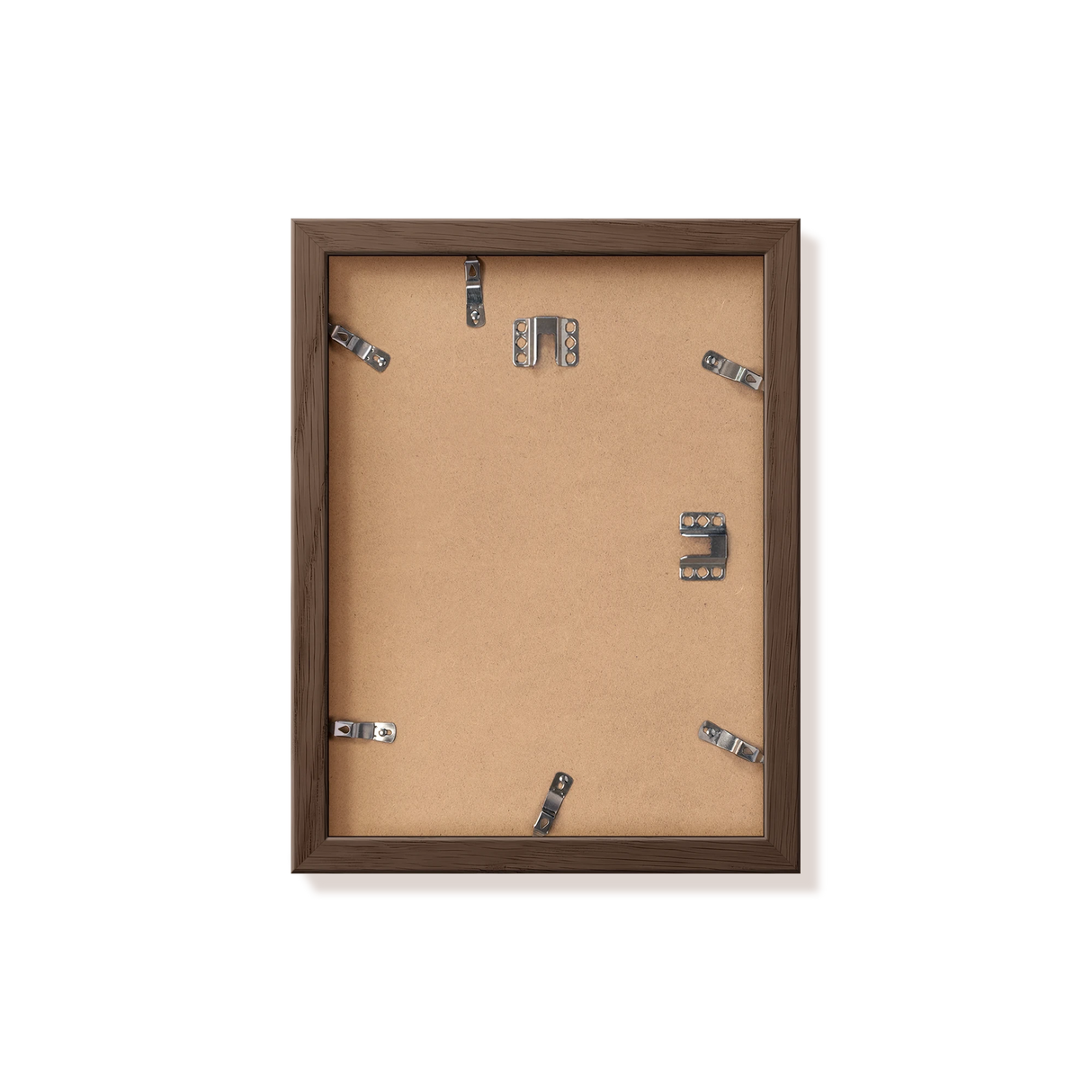 Back of dark oak 9x12 in frame with hanging hardware