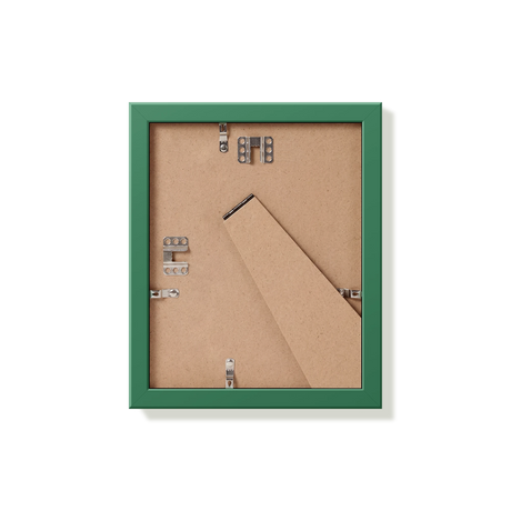 Back of forest green 8x10 in frame with hanging hardware