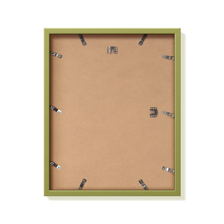 Back of khaki green 16x20 in frame with hanging hardware