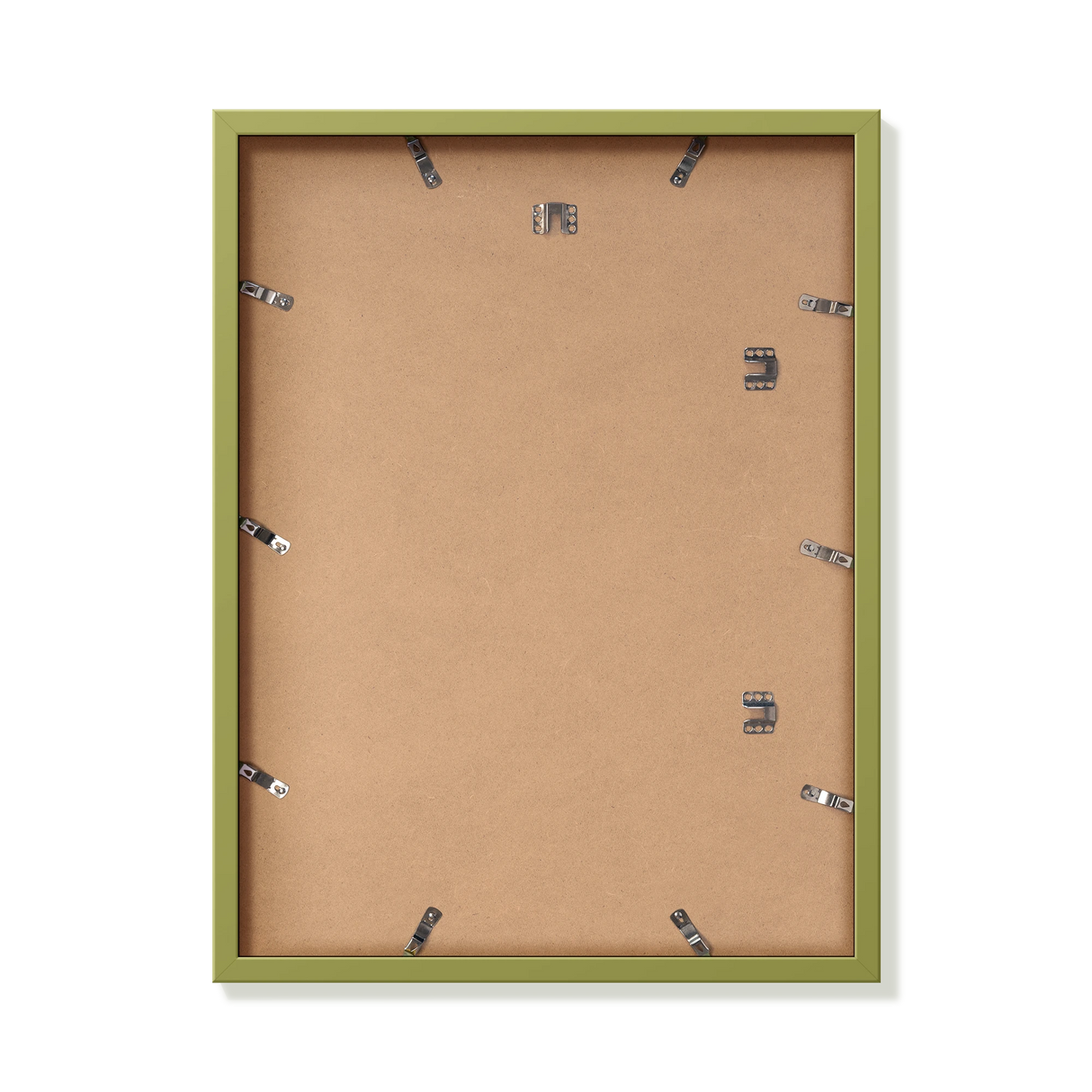 Back of khaki green 18x24 in frame with hanging hardware