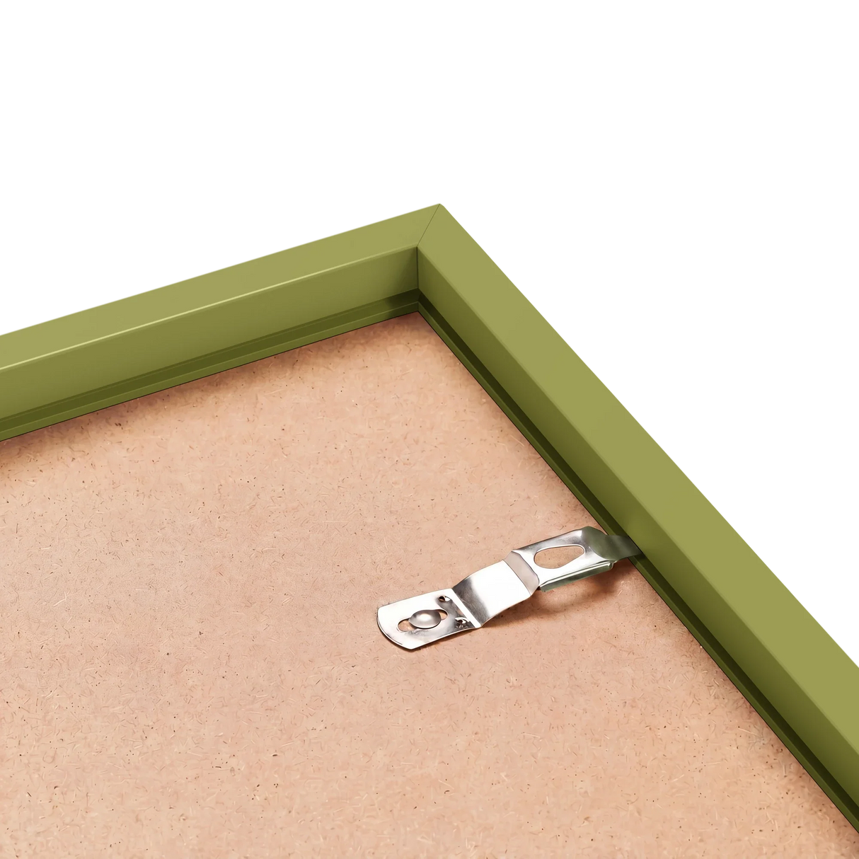 Khaki green frame back corner showing hardware