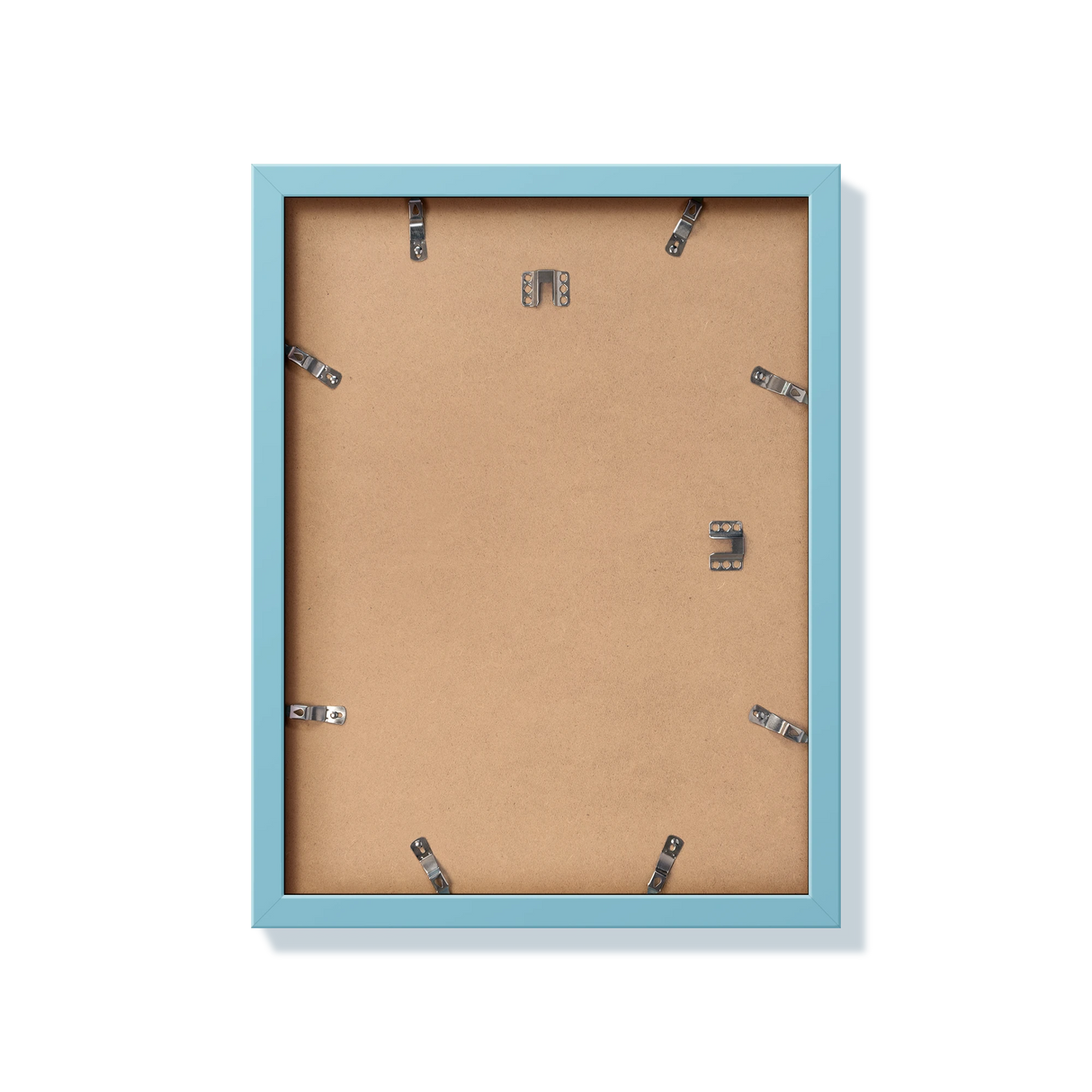 Back of light blue 12x16 in frame with hanging hardware