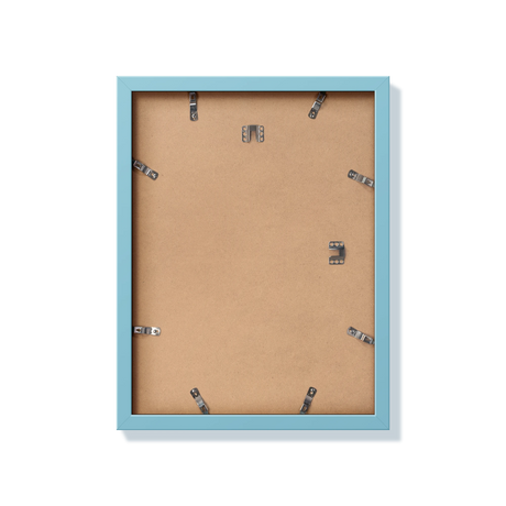 Back of light blue 12x16 in frame with hanging hardware