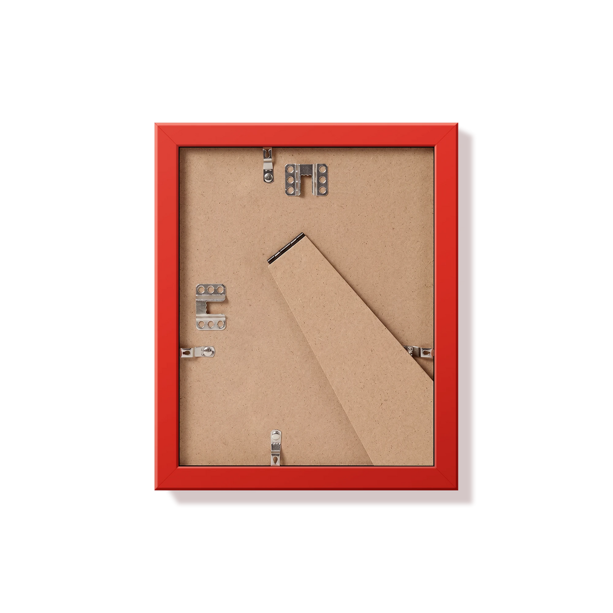 Back of red 8x10 in frame with hanging hardware