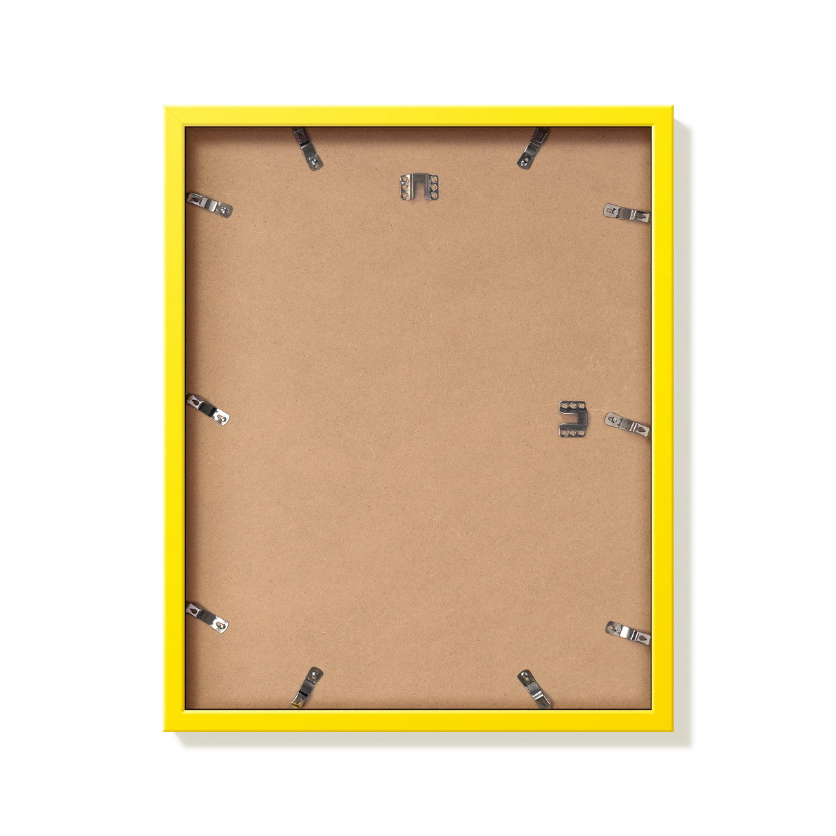 Back of yellow 16x20 in picture frame showing the hangers