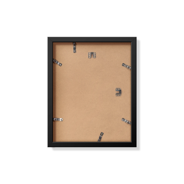 Back of black 11x14 in frame with hanging hardware