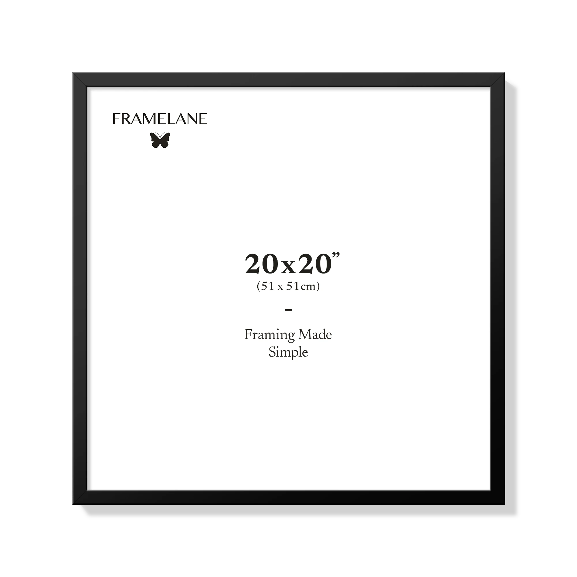 Black picture frame 20x20 in, front view