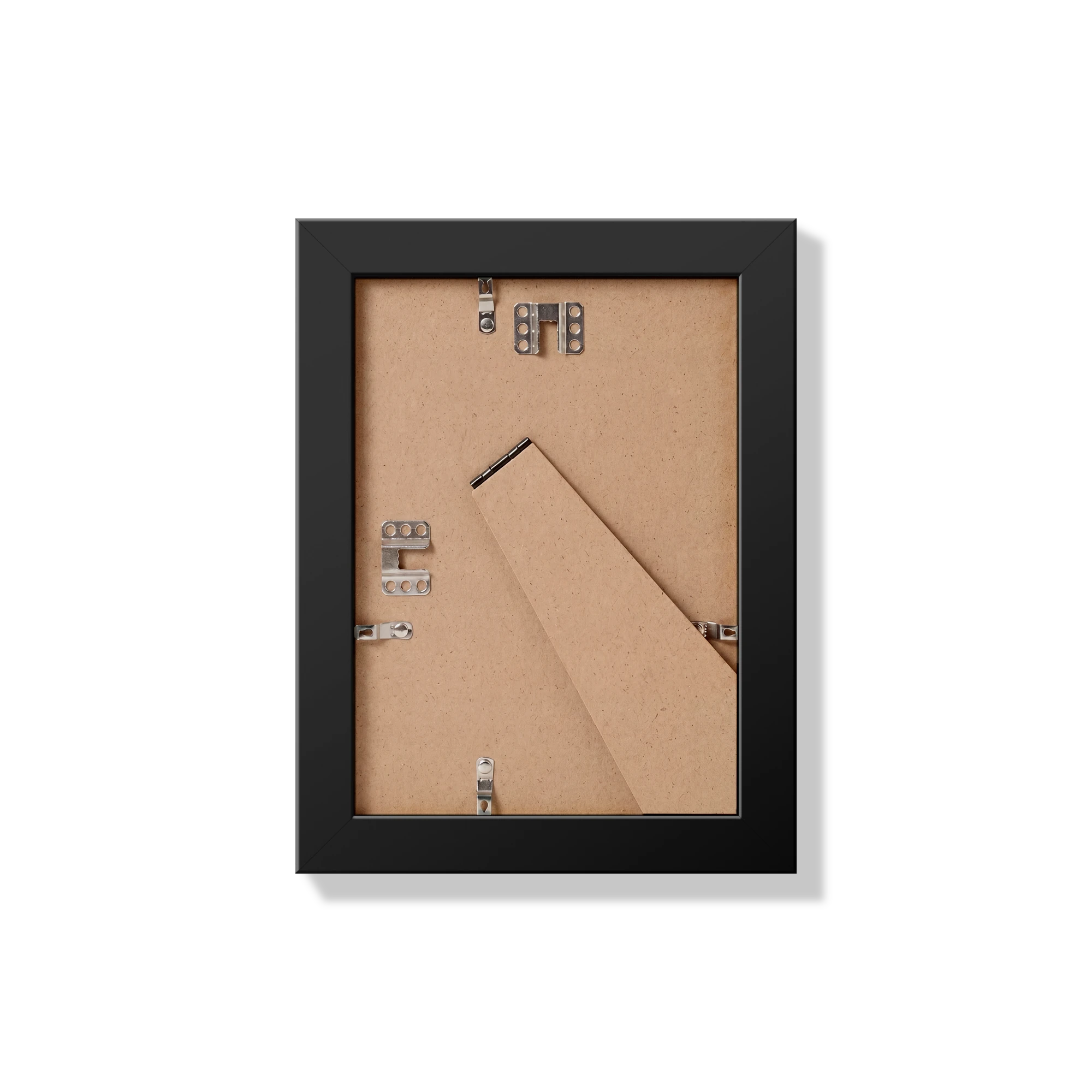 Back of black 5x7 in frame with hanging hardware