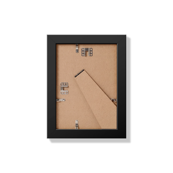 Back of black 5x7 in frame with hanging hardware