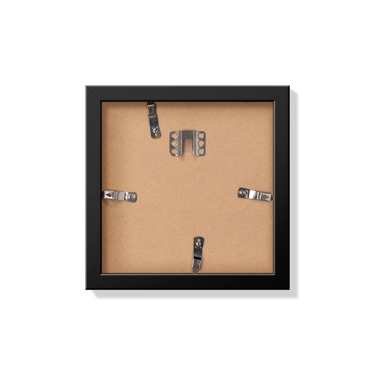 Back of black 8x8 in frame with hanging hardware