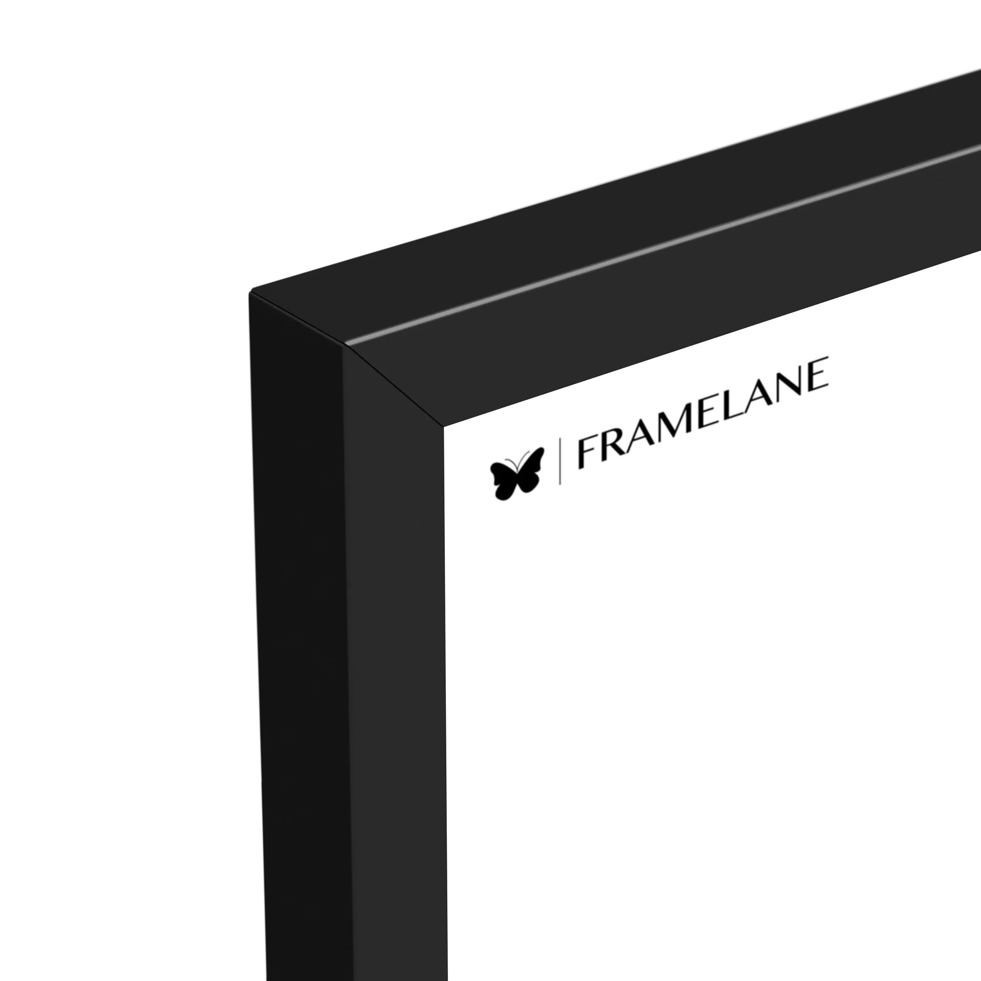 Black frame corner detail showing painted solid wood finish