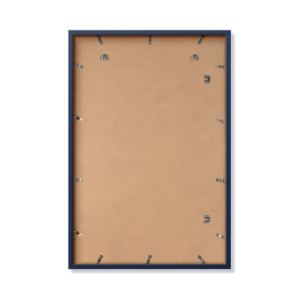 Back of blue 24x36 in frame with hanging hardware