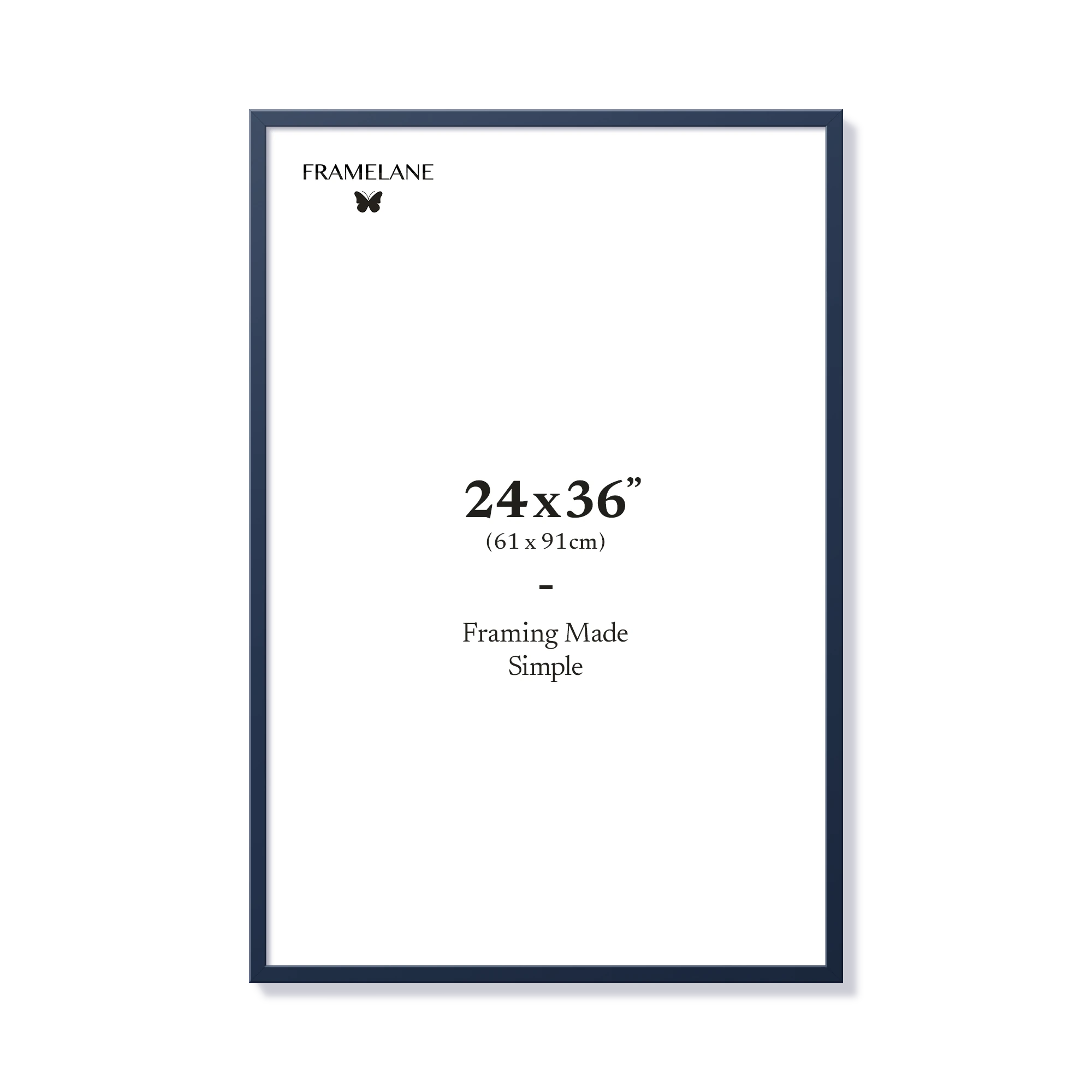 Blue picture frame 24x36 in, front view