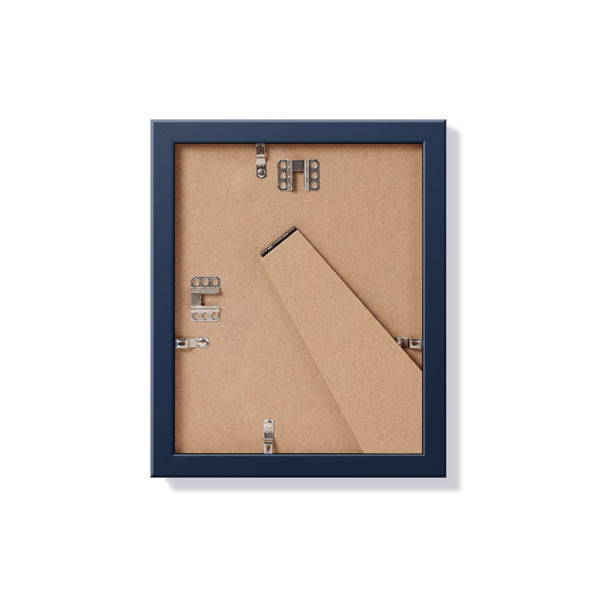Back of blue 8x10 in frame with hanging hardware