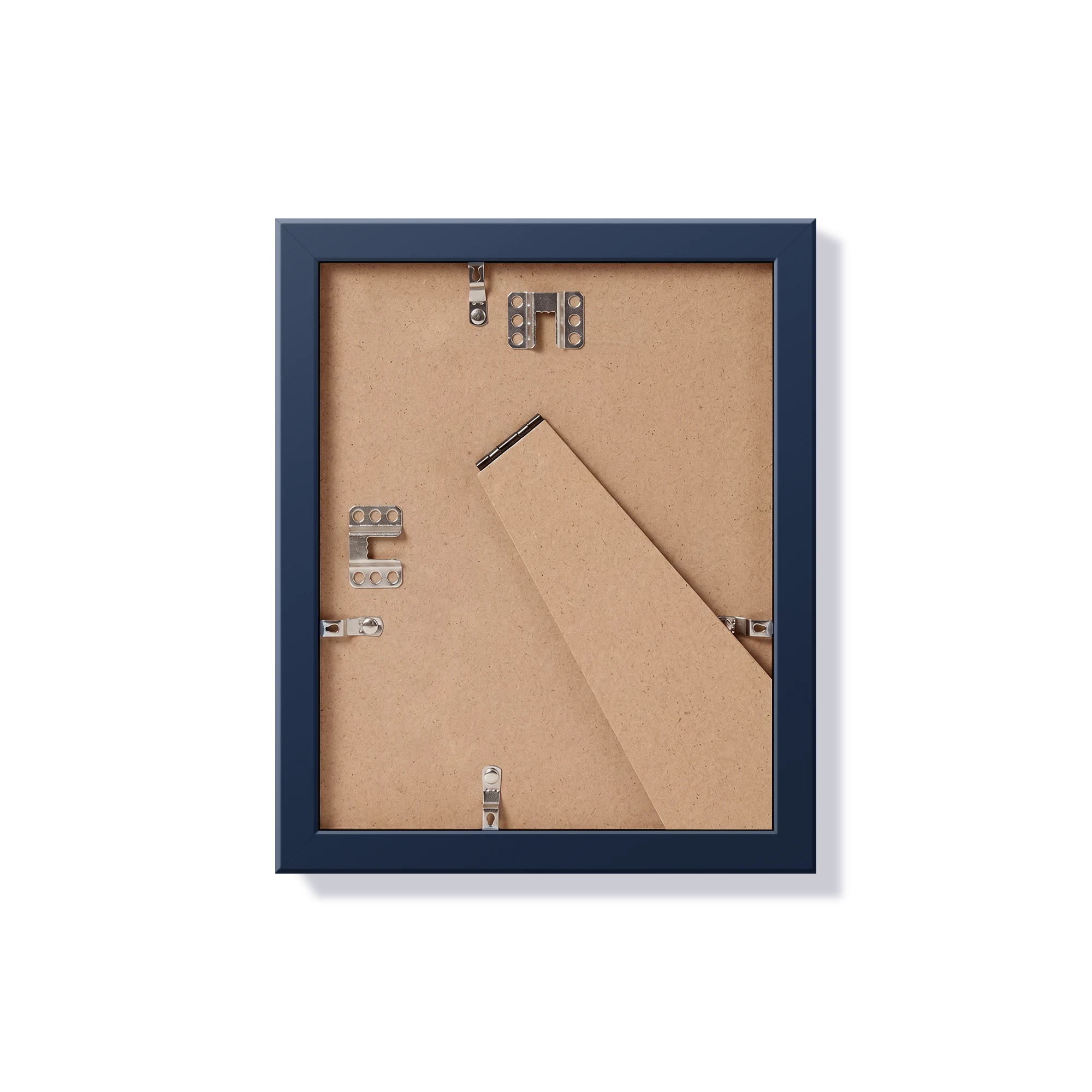 Back of blue 8x10 in frame with hanging hardware
