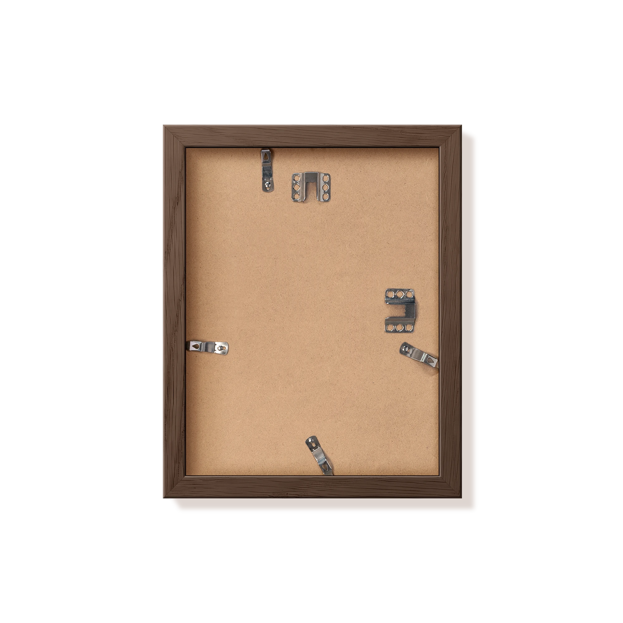 Back of dark oak 8.5x11 in frame with hanging hardware