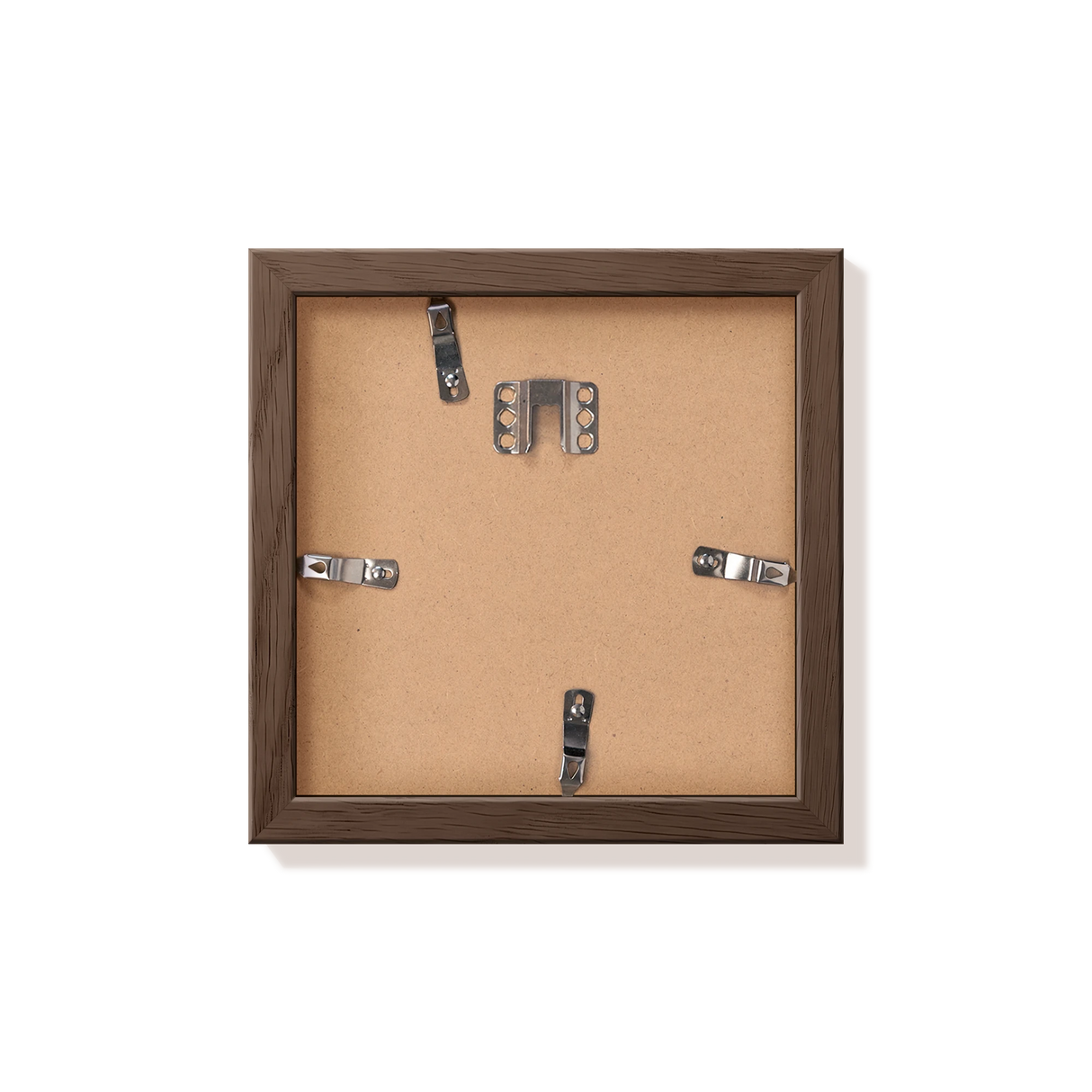 Back of dark oak 8x8 in frame with hanging hardware
