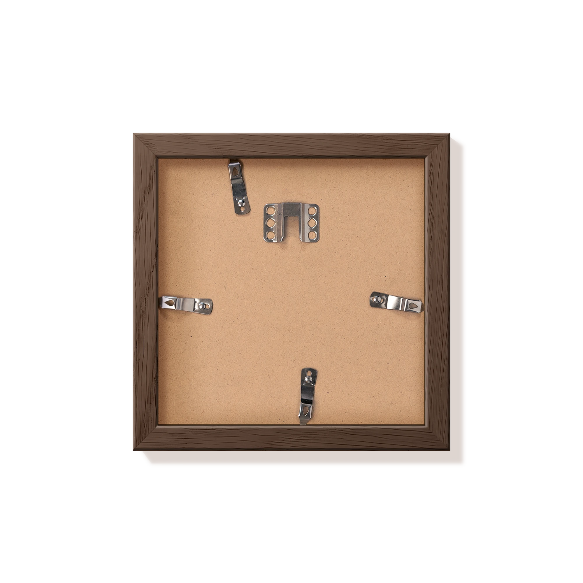 Back of dark oak 8x8 in frame with hanging hardware