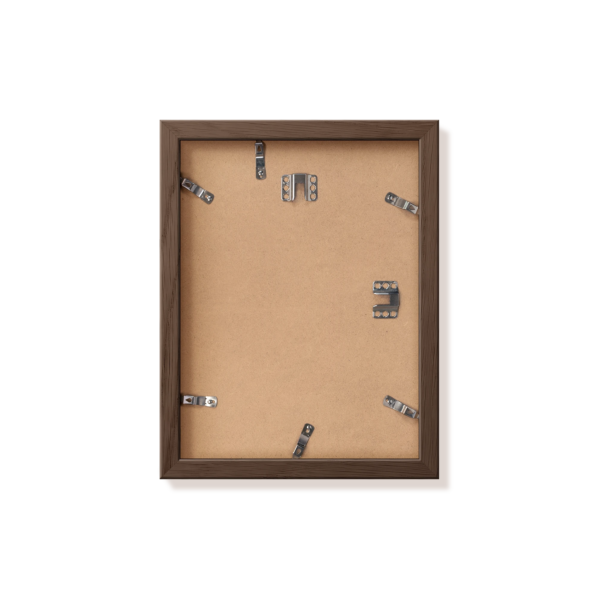 Back of dark oak 9x12 in frame with hanging hardware
