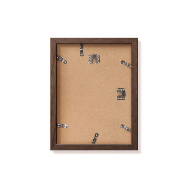 Back of dark oak 9x12 in frame with hanging hardware