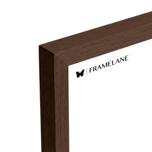 Dark oak frame corner detail showing solid wood grain