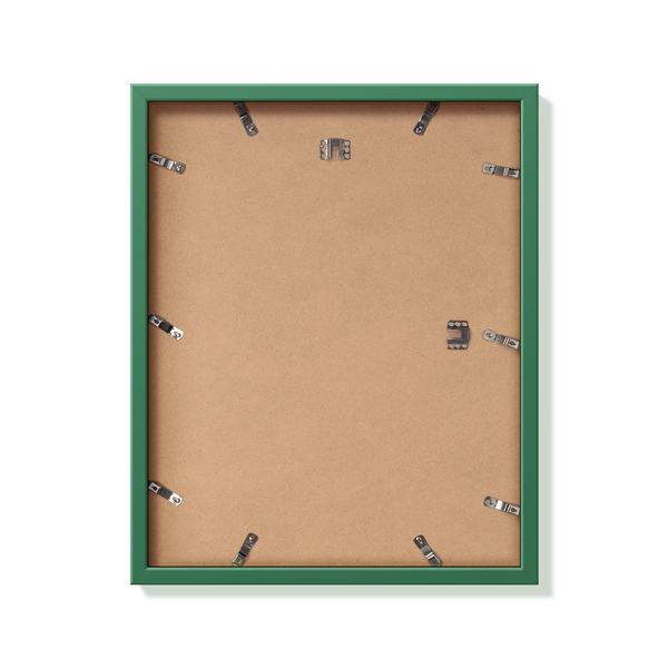Back of forest green 16x20 in frame with hanging hardware