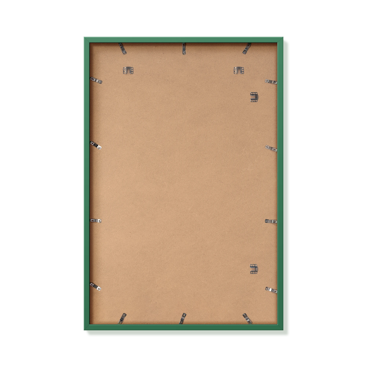 Back of forest green 24x36 in frame with hanging hardware
