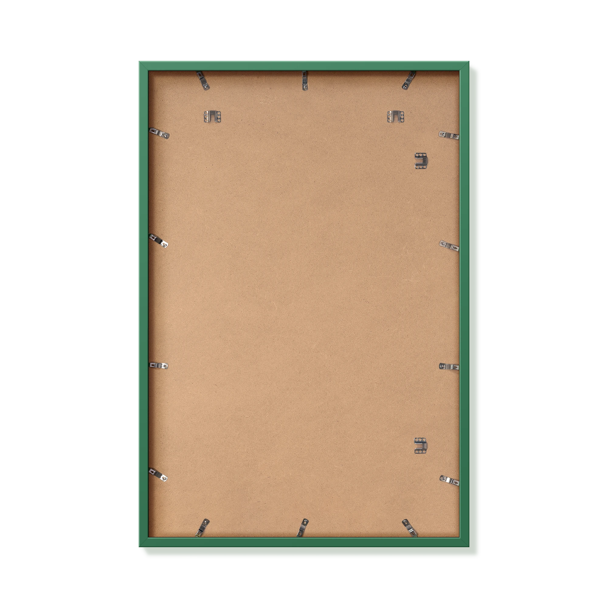 Back of forest green 24x36 in frame with hanging hardware