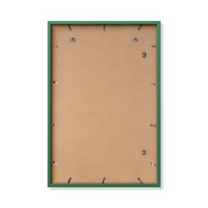 Back of forest green 24x36 in frame with hanging hardware