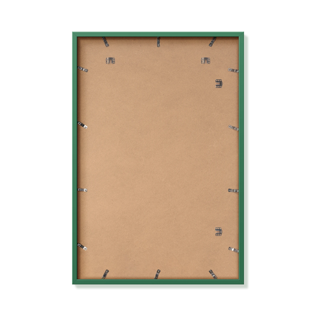 Back of forest green 24x36 in frame with hanging hardware