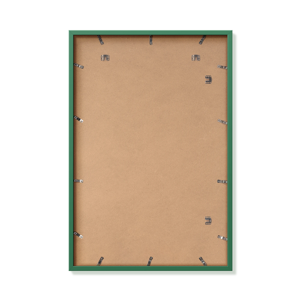 Back of forest green 24x36 in frame with hanging hardware