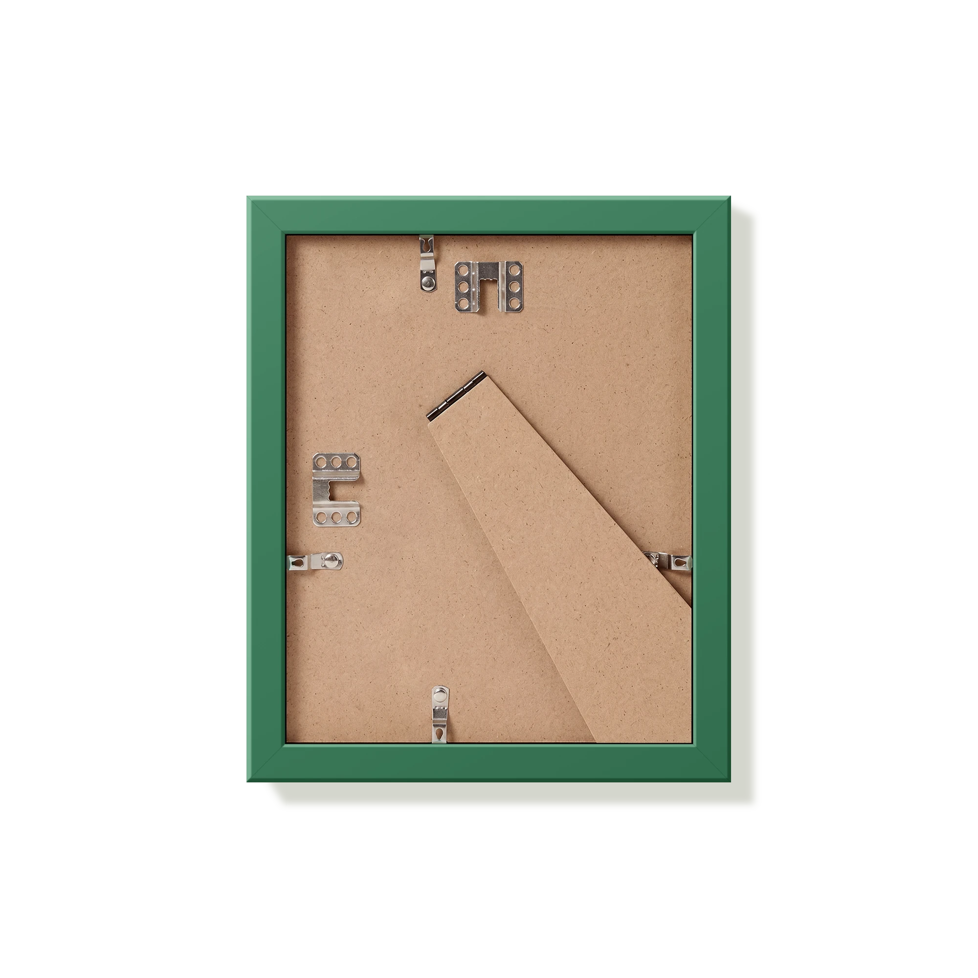 Back of forest green 8x10 in frame with hanging hardware