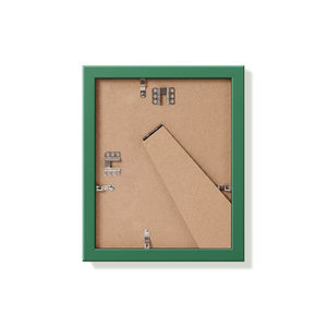 Back of forest green 8x10 in frame with hanging hardware