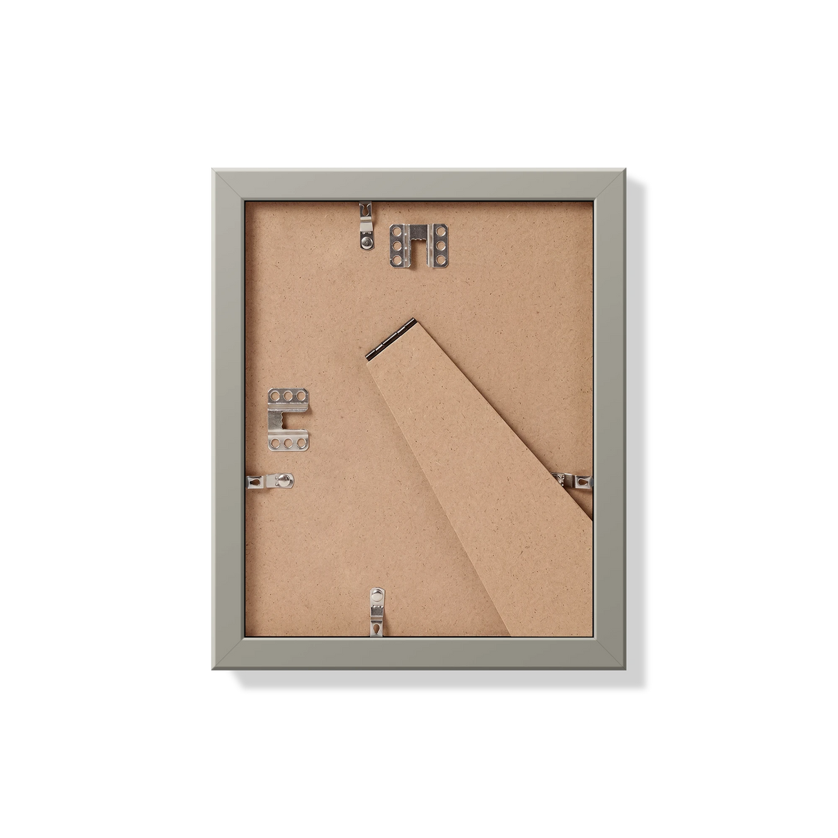 Back of gray 8x10 in frame with hanging hardware