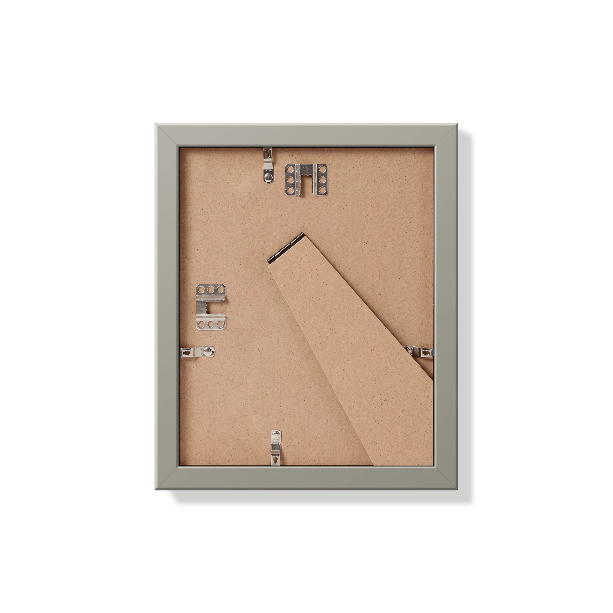 Back of gray 8x10 in frame with hanging hardware