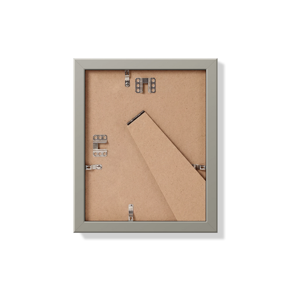 Back of gray 8x10 in frame with hanging hardware