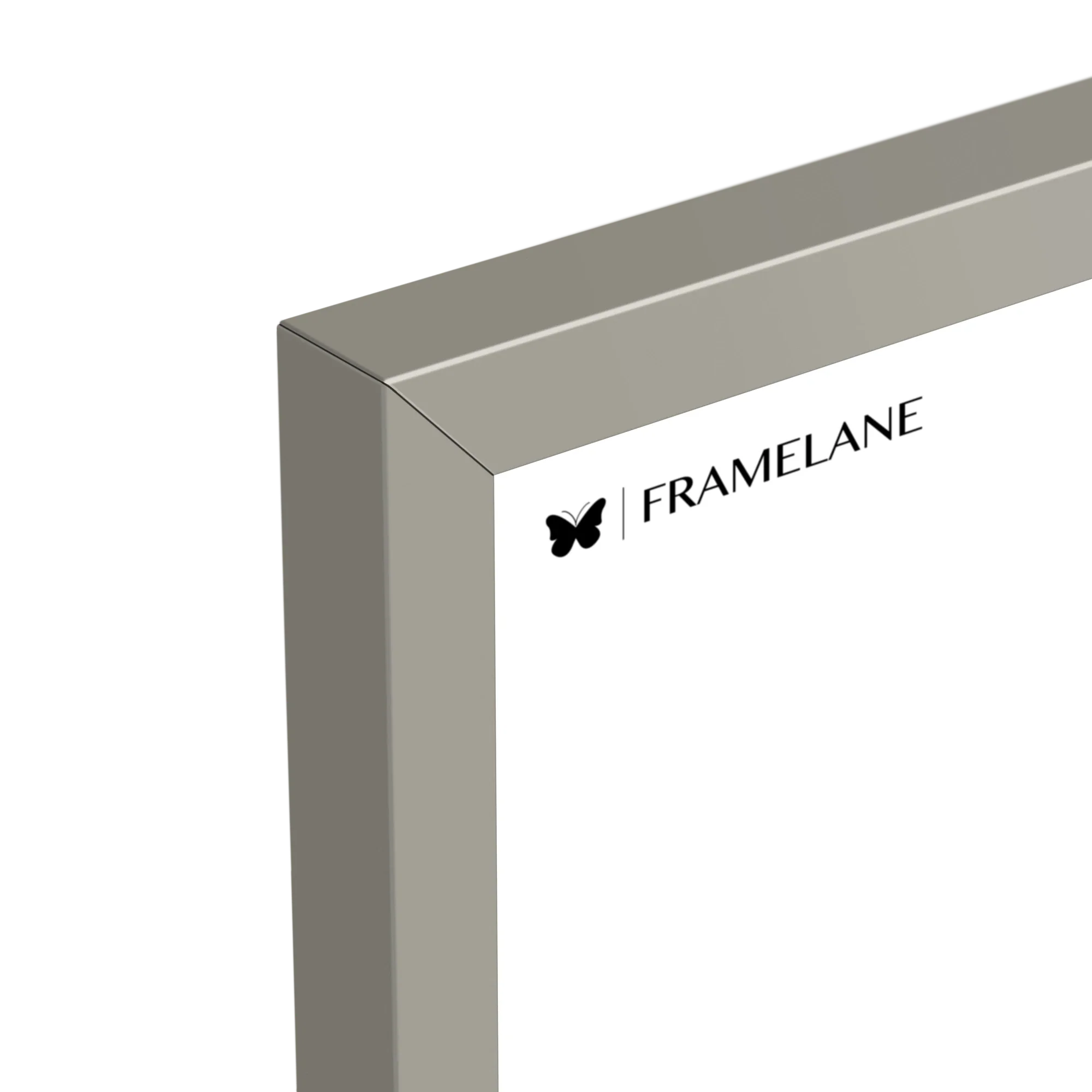 Gray frame corner detail showing painted solid wood finish