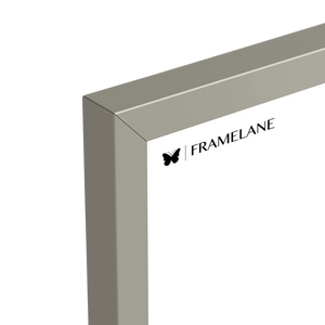 Gray frame corner detail showing painted solid wood finish
