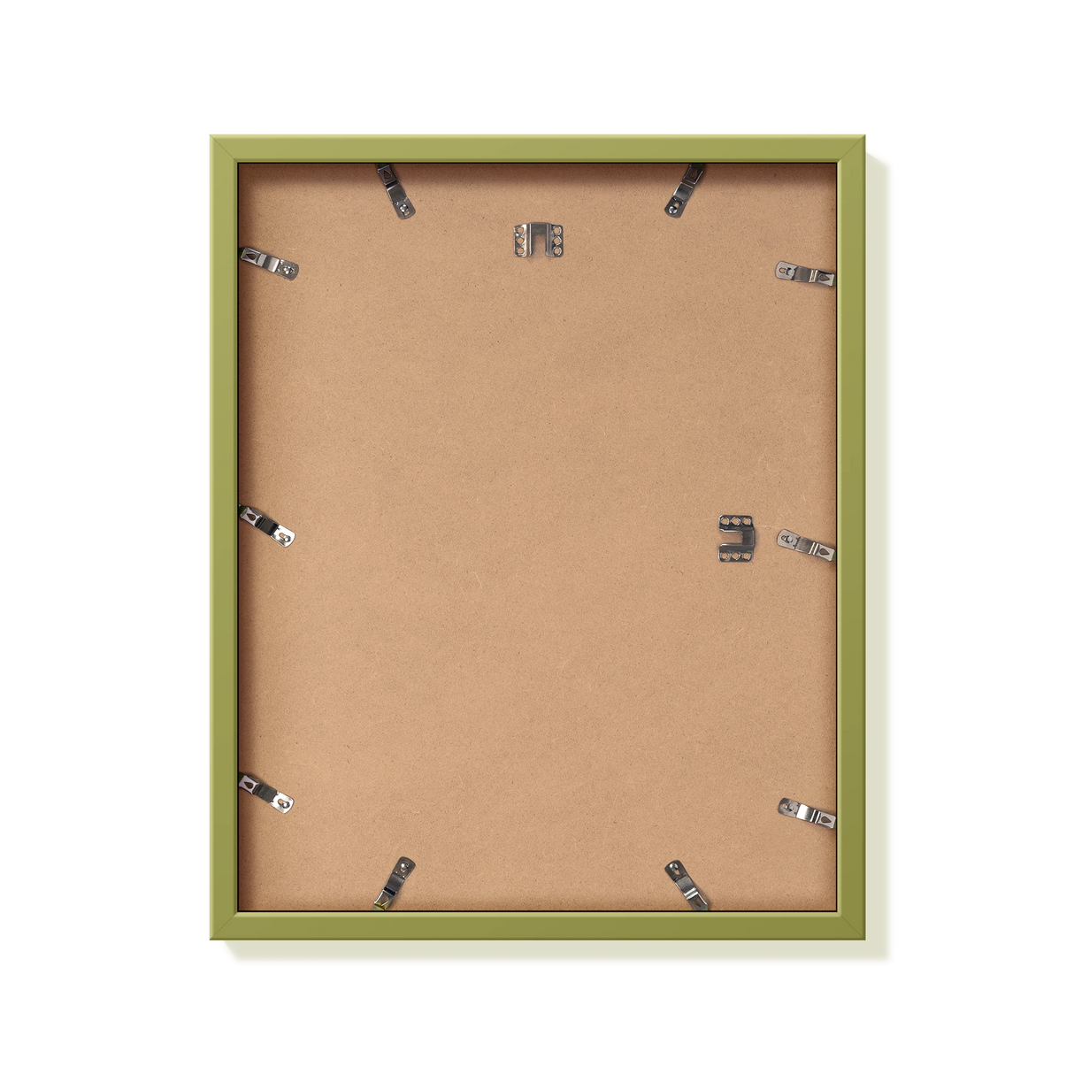 Back of khaki green 16x20 in frame with hanging hardware