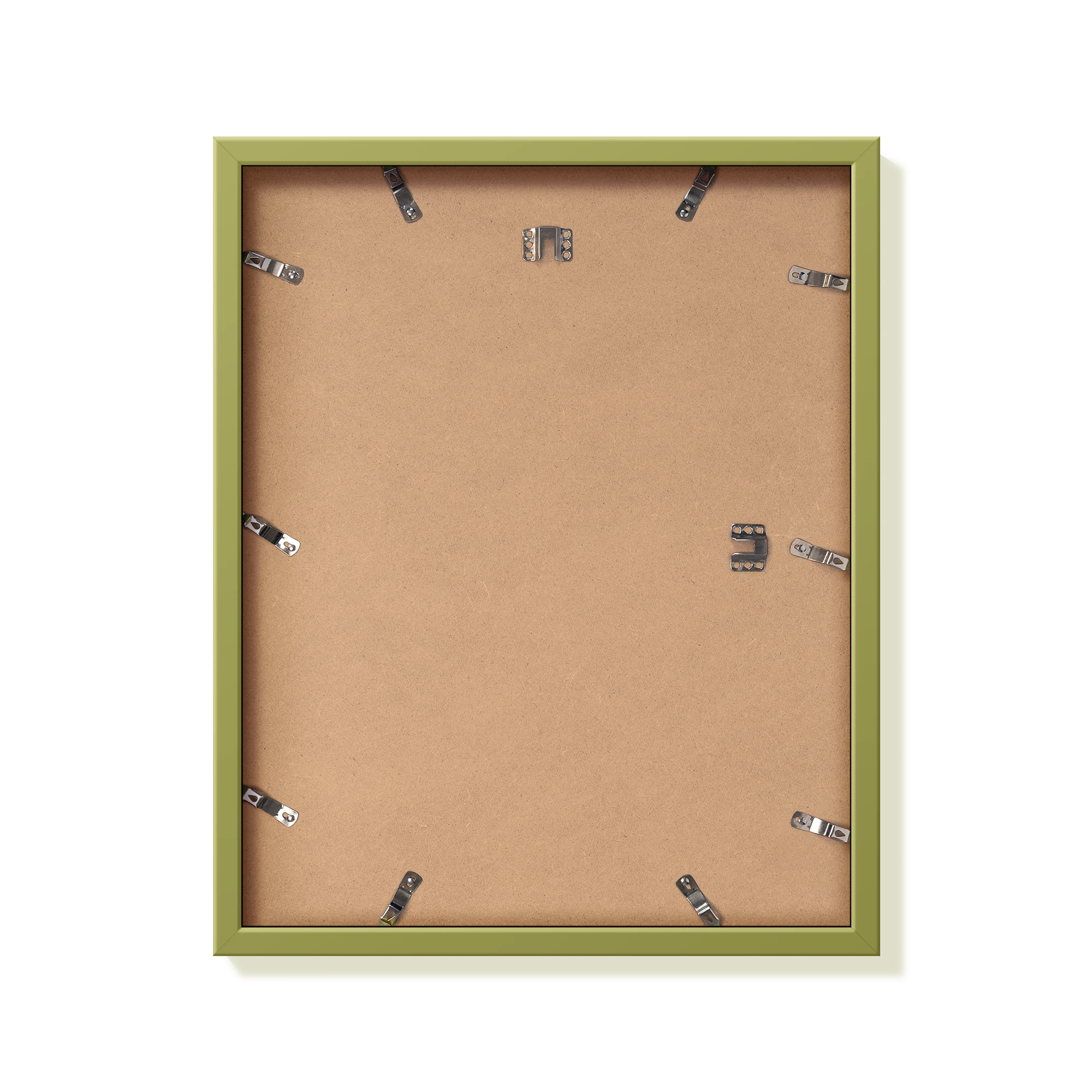 Back of khaki green 16x20 in frame with hanging hardware