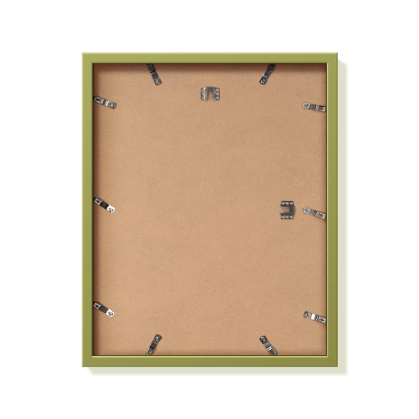 Back of khaki green 16x20 in frame with hanging hardware