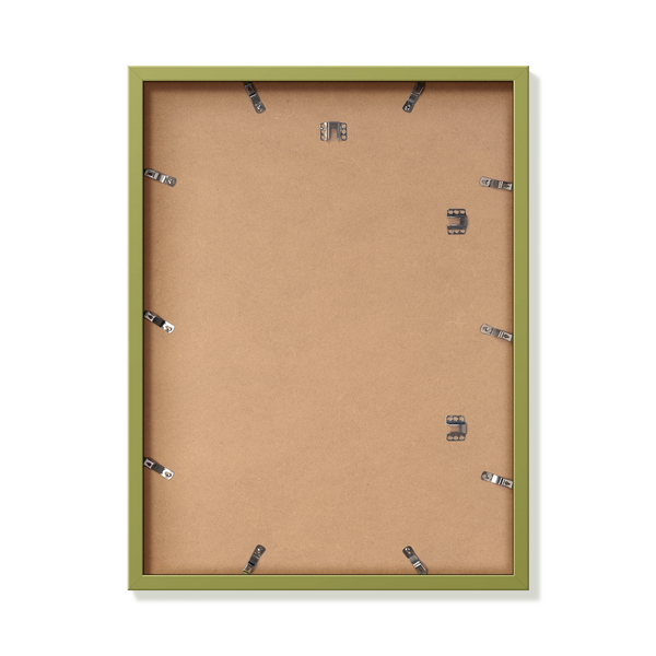 Back of khaki green 18x24 in frame with hanging hardware
