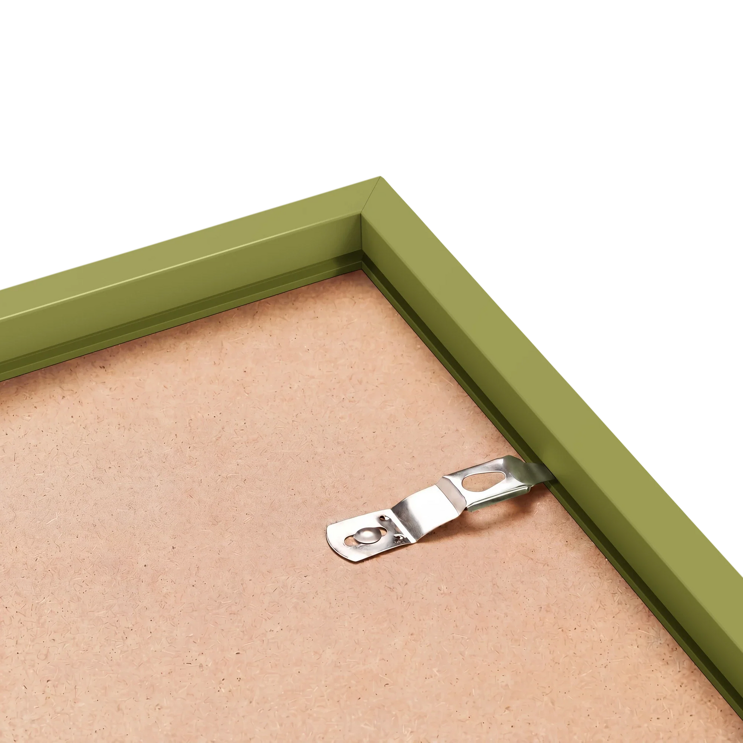 Khaki green frame back corner showing hardware