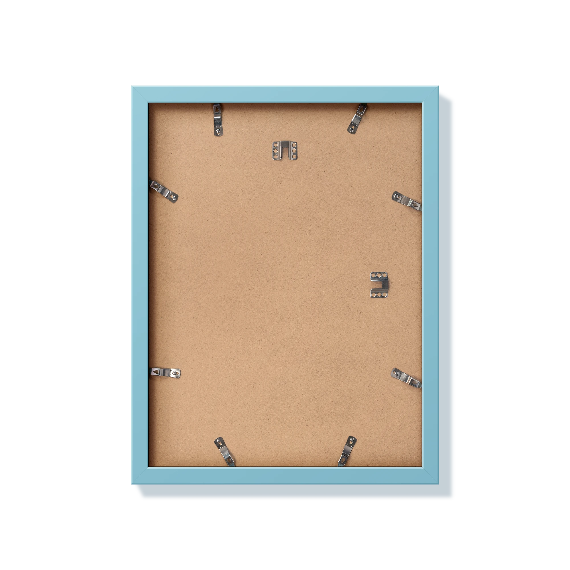 Back of light blue 12x16 in frame with hanging hardware