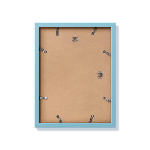 Back of light blue 12x16 in frame with hanging hardware