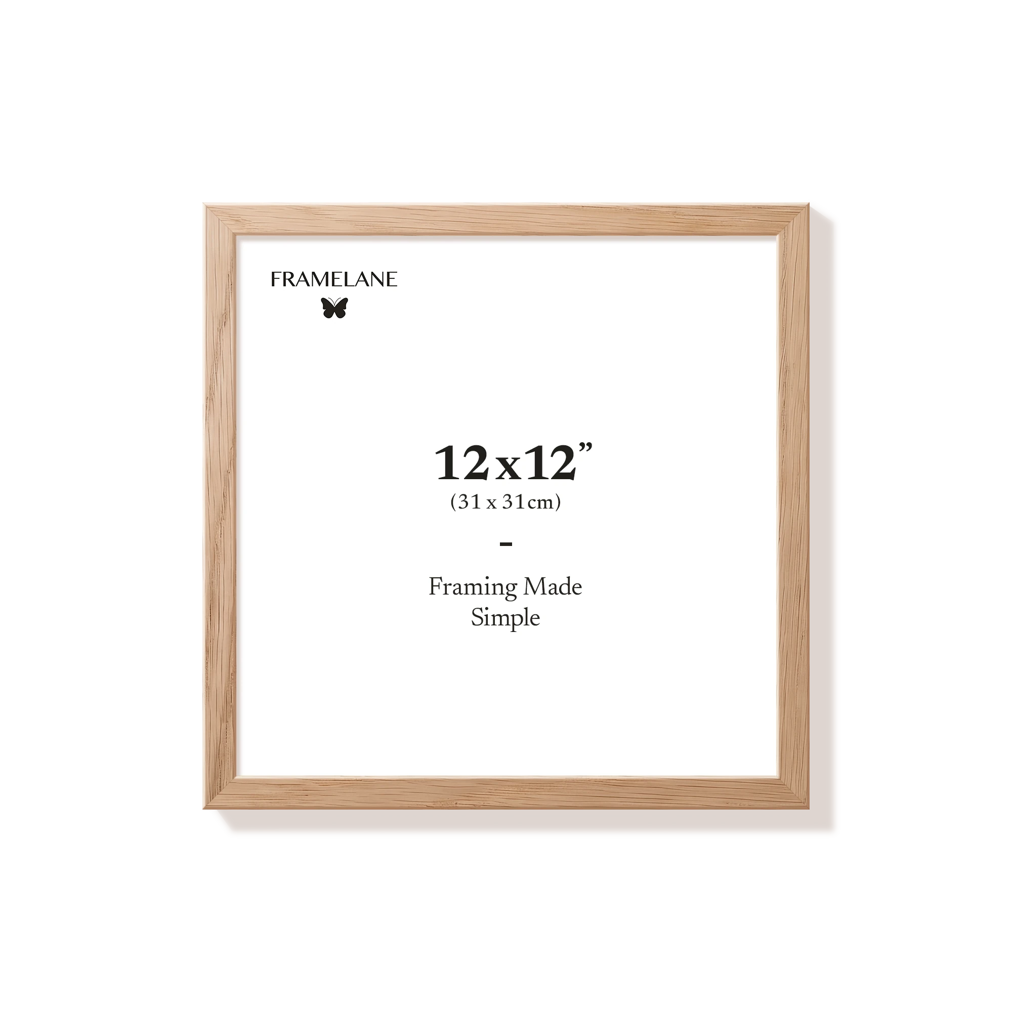 Natural oak picture frame 12x12 in, front view