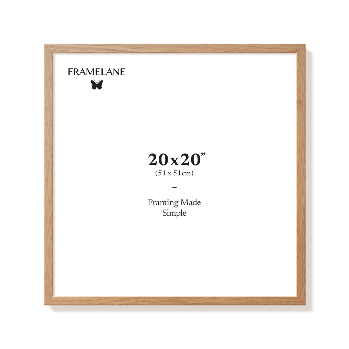 Natural oak picture frame 20x20 in, front view