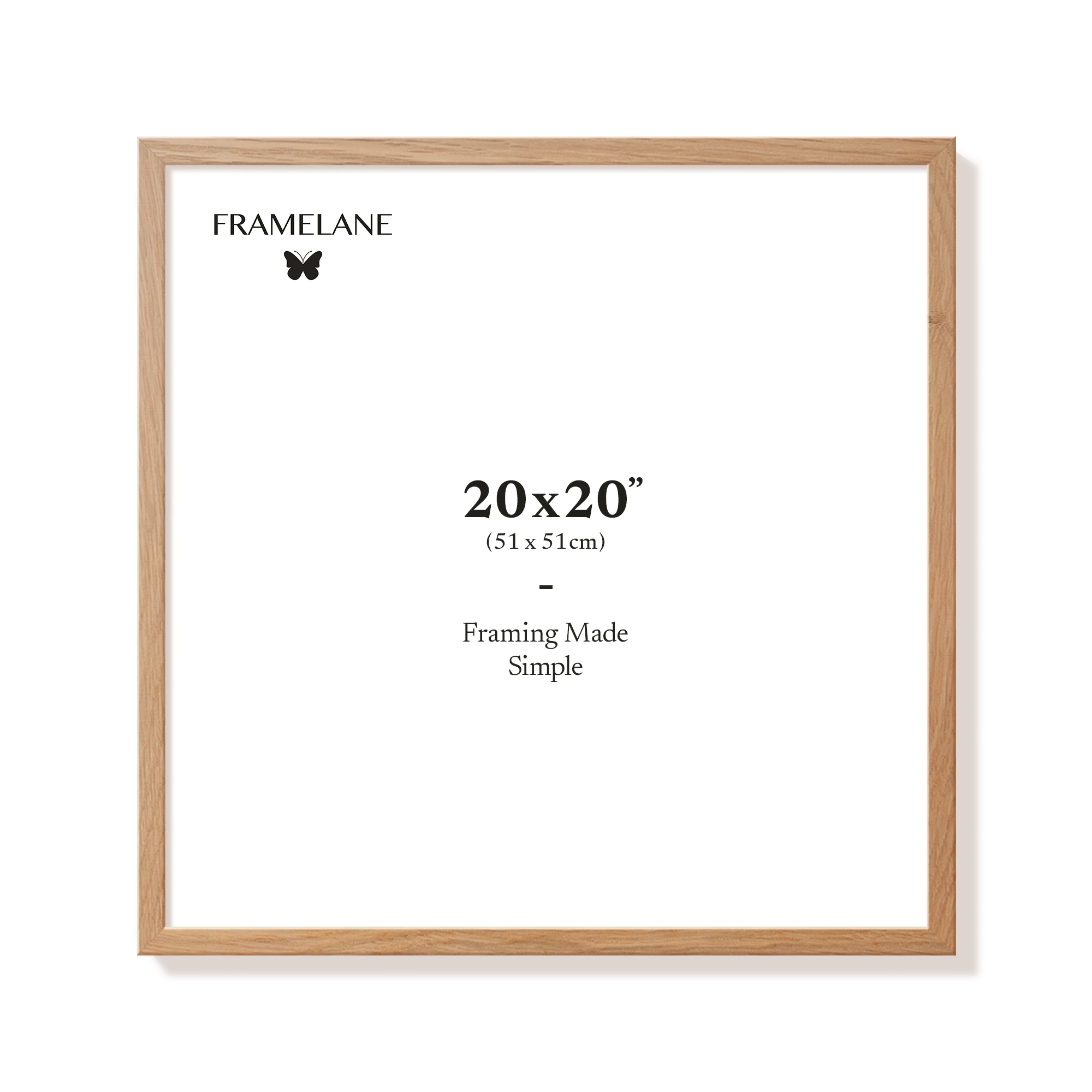 Natural oak picture frame 20x20 in, front view