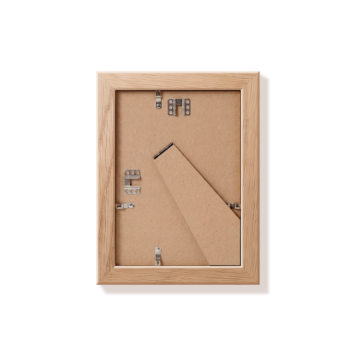 Back of natural oak 5x7 in frame with hanging hardware